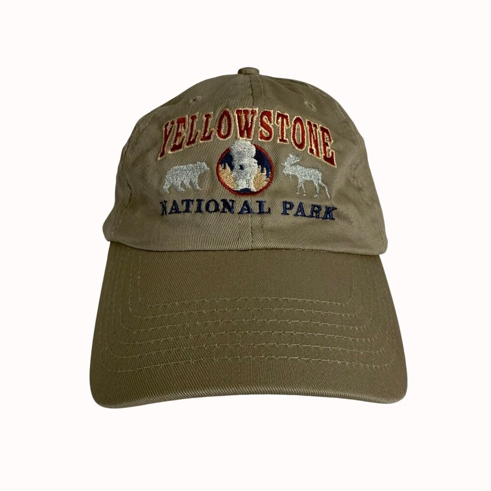 Yellowstone National Park Baseball Cap Embroidered Khaki VTG Y2K Buckle Back Hat